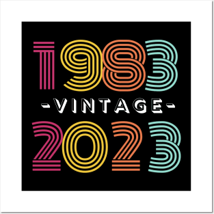 1983 Vintage 2023, 40th Birthday Anniversary, Colorful Retro Posters and Art